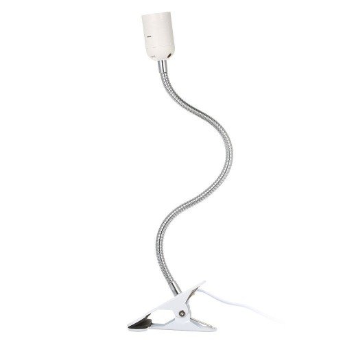 AC110-220V 50W E27 Bulb Base Socket Holder Desk Lamp (Bulb not Included) with Clamp Press Button Bendable Flexible Tube for Bedroom Living Study Room