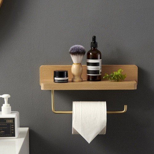 Solid wood brass paper towel holder toilet punch-free bathroom toilet creative kitchen roll paper holder toilet paper holder wooden Beech paper towel holder single roll