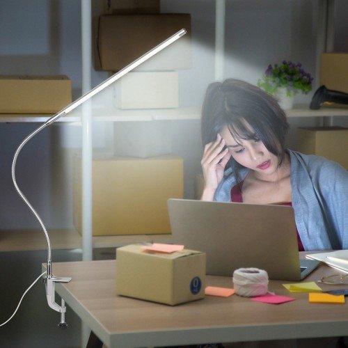 USB Clip-on Desk Lamp White Lighting Touching Control Dimmable LEDs Reading Light Flexible Lighting Angle for Bed Headboard Office Workbench