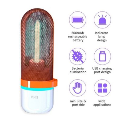 DC5 V 2.5W 185NM UV+ Ozone Sterilizing Disinfecting Light USB C-harging Port Indicator Pilot Lamp Design Built-in 600mAh High Capapcity Rechargeable B-attery Portable for Home Livng Room Dining Room Bedroom