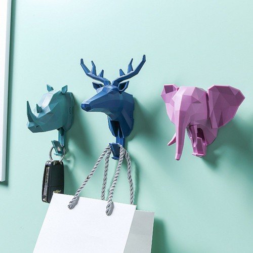 Adhesive Hooks Animal Head Wall Decor Wall Hooks Sticky Hangers Nail Free Bathroom Hooks for Coat Hats Keys Bags Purse Towels Decorative Gift