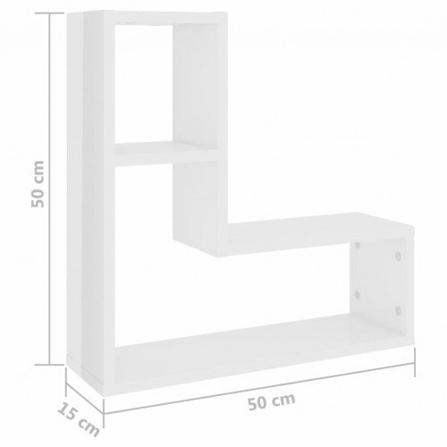 Wall shelves 2 pieces high-gloss white 50x15x50 cm chipboard