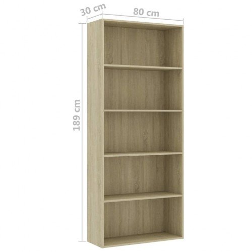 Bookcase 5 compartments Sonoma oak 80 x 30 x 189 cm chipboard