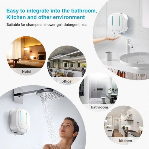 550mL x 2 Automatic Shampoo Dispenser 2 in 1 Infrared Touchless Wall Mounted Shower Soap Dispenser Drilling Drill-free Liquid Soap Dispenser for Shampoo Soap Conditioner Shower Gel