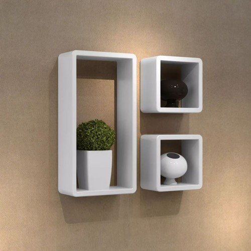 Decorative cube shelf Wall shelf (set of 3) Round Corner White