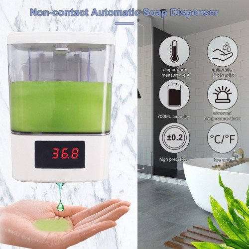 Soap Dispenser with Thermometer Automatic Hand Sanitizer Dispenser with Thermometer Touchless Automatic Soap Dispenser Wall Mounted Infrared Thermometer