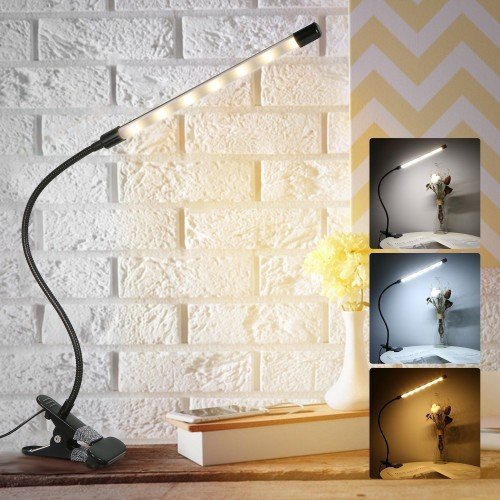 LEDs Clip-on Desk Lamp Dimmable Reading Light 3 Lighting Modes & 10 Brightness Levels Flexible Lighting Angle for Bed Headboard Office Workbench