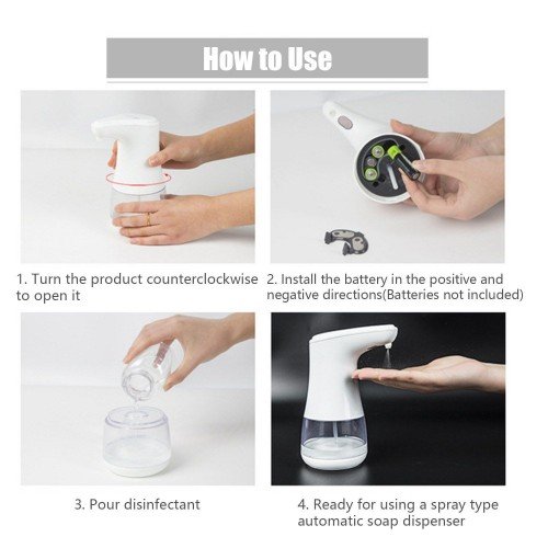 350mL Automatic Soap Dispenser Spray Type Touchless Soap Dispensers with IR Sensor Rinse-free Sanitizer Alcohol Disinfectant Dispenser for Home Commercial Use Hospitals