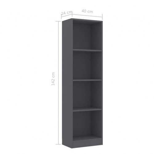 Bookcase 4 compartments gray 40 x 24 x 142 cm chipboard