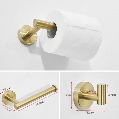 Bathroom Accessories Towel Rack Shelf Hardware Set Modern Stainless Steel Towel Robe Hook Toilet Paper Holder Towel Holder Brushed Golden