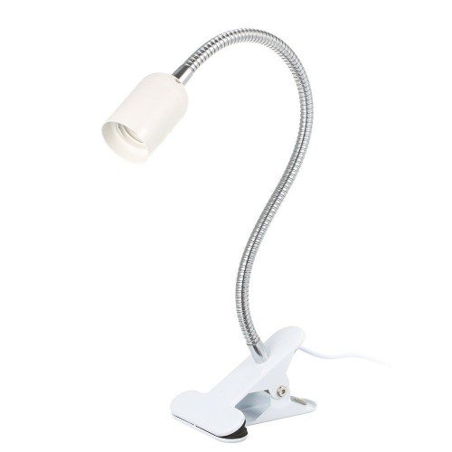 AC110-220V 50W E27 Bulb Base Socket Holder Desk Lamp (Bulb not Included) with Clamp Press Button Bendable Flexible Tube for Bedroom Living Study Room