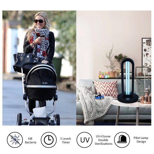 A C 220 V 38 W 254NM UV+ Ozone Timer Sterilizing Light Sterilization Lamp 3 Levels Adjustable T-ime Setting Timing Function Working Modes Indicator Pilot Lamp Design Mini Portable for Home Livng Room Dining Room Bedroom Office